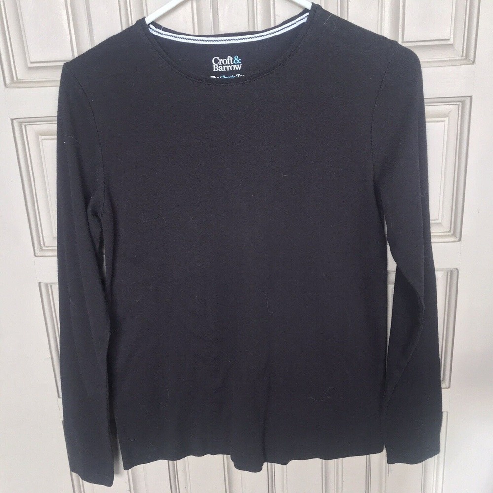 Croft Barrow Shirt Womens Small Black Classic Tee Long Sleeve Pullover Stretch